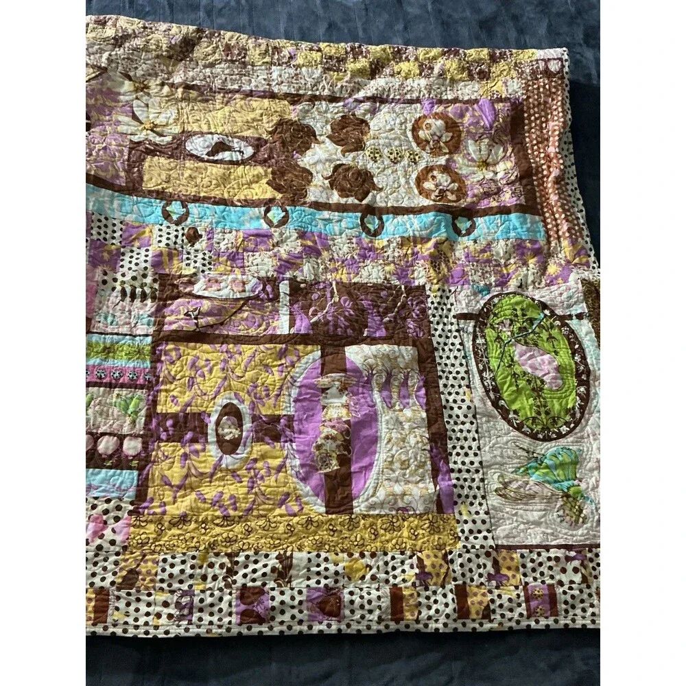 2009 Handmade Patchwork Quilt 86x74 Floral  Appliqué Machine Signed Quilted READ